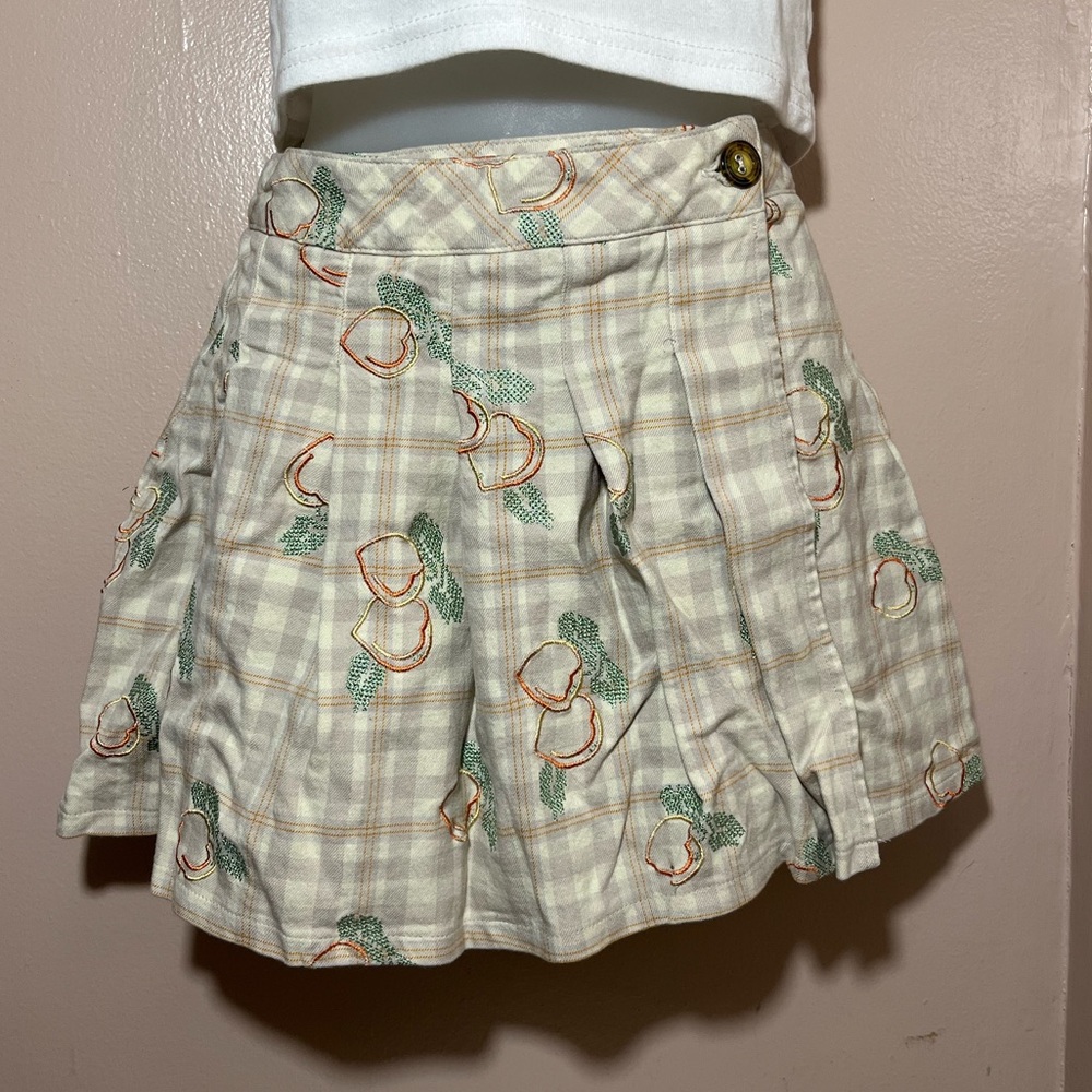 Urban Outfitters Cream Plaid Skirt with Peach Accents
